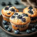 Close-up of a blueberry muffin with frozen blueberries on a clean background.