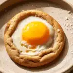 Close-up of a chewy cookie without brown sugar on a minimal background.