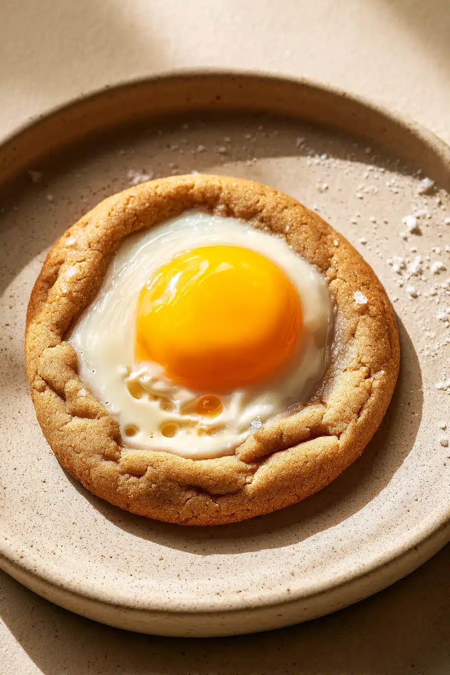Close-up of a chewy cookie without brown sugar on a minimal background.
