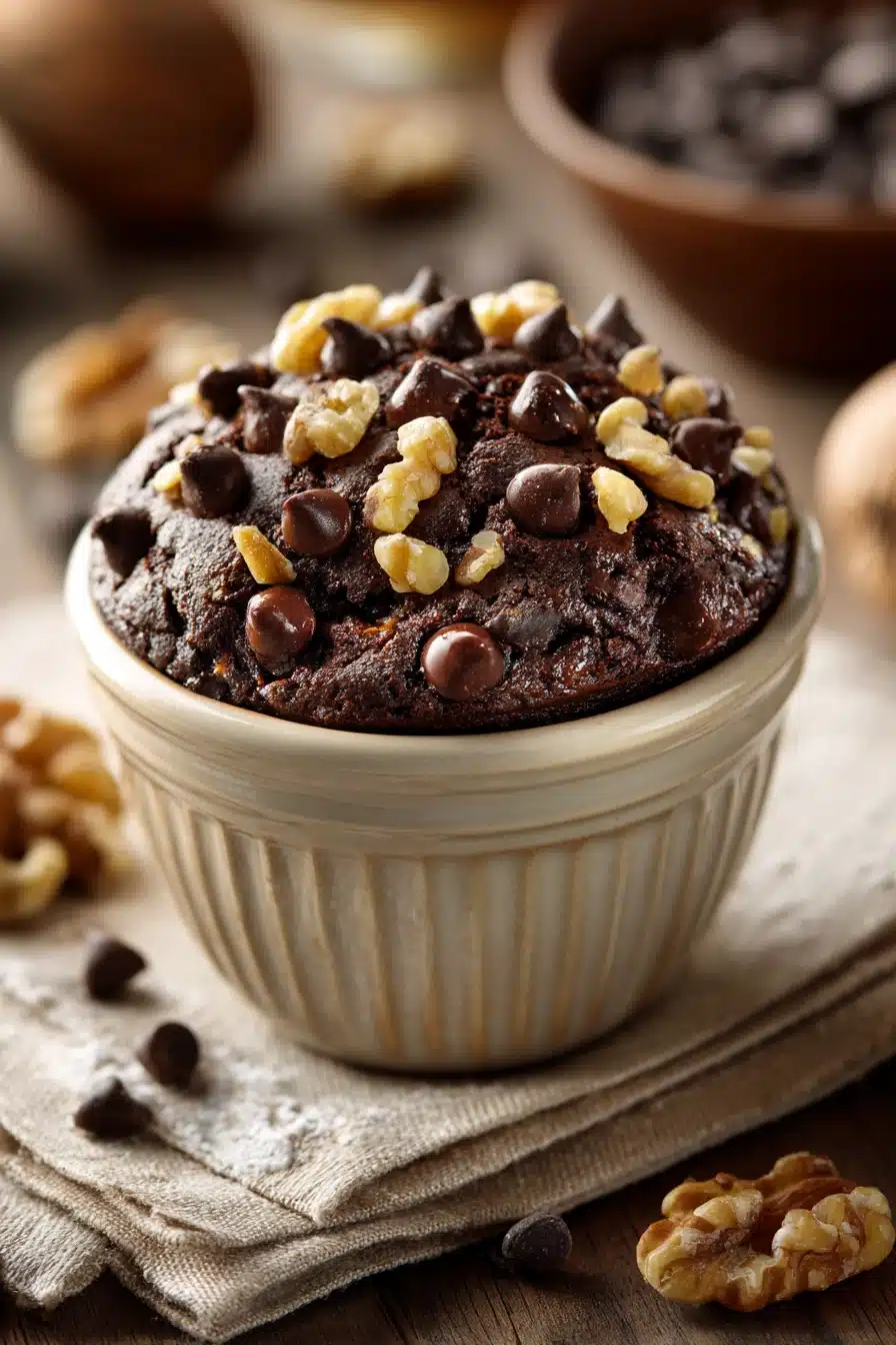 Close-up of a chocolate muffin with rich textures and a clean background, perfect for chocolate muffin mix hacks.