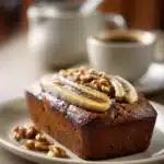 Close-up of coffee cake banana bread with a golden crust and moist texture