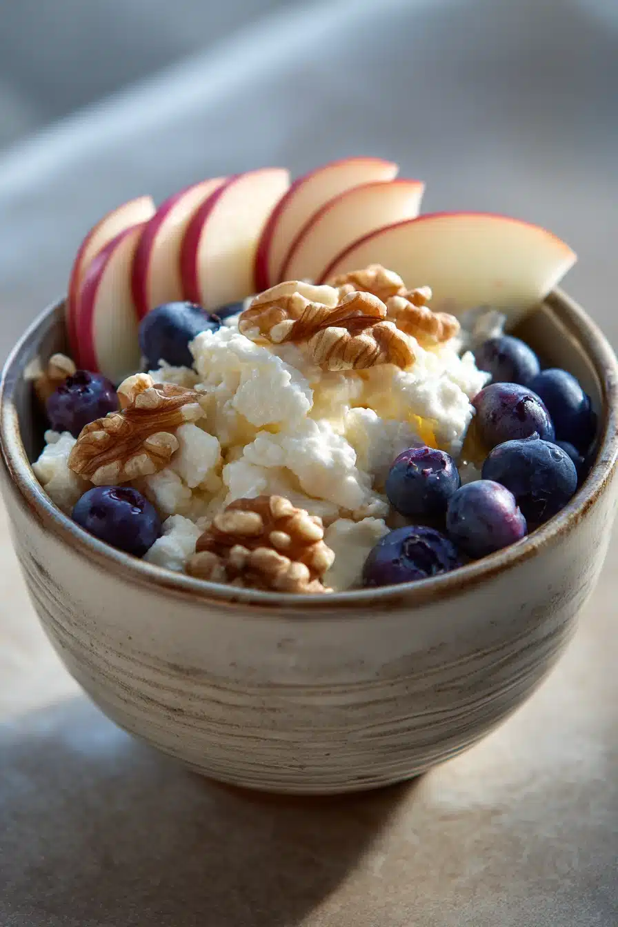Close-up of a colorful Cottage Cheese Protein Power Bowl with fresh ingredients.