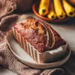 Close-up of freshly baked Jamaican banana bread with a golden crust on a clean white background.