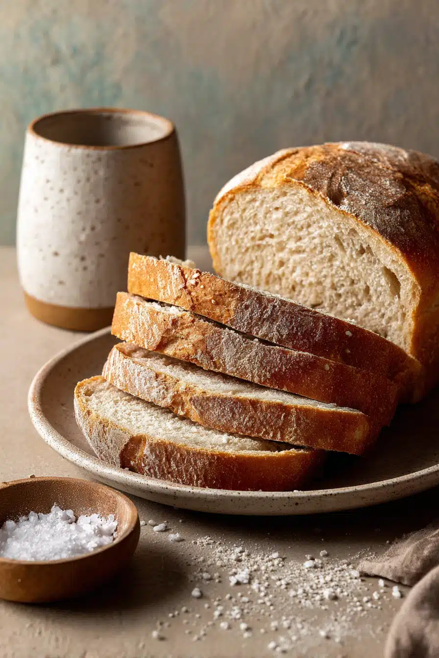 Close-up of freshly baked bread with a golden crust made from bread flour.
