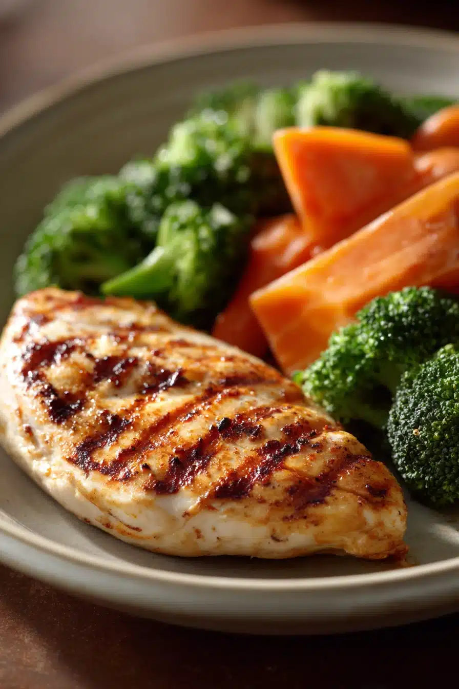Close-up of a delicious low calorie chicken meal with creamy sauce and herbs.