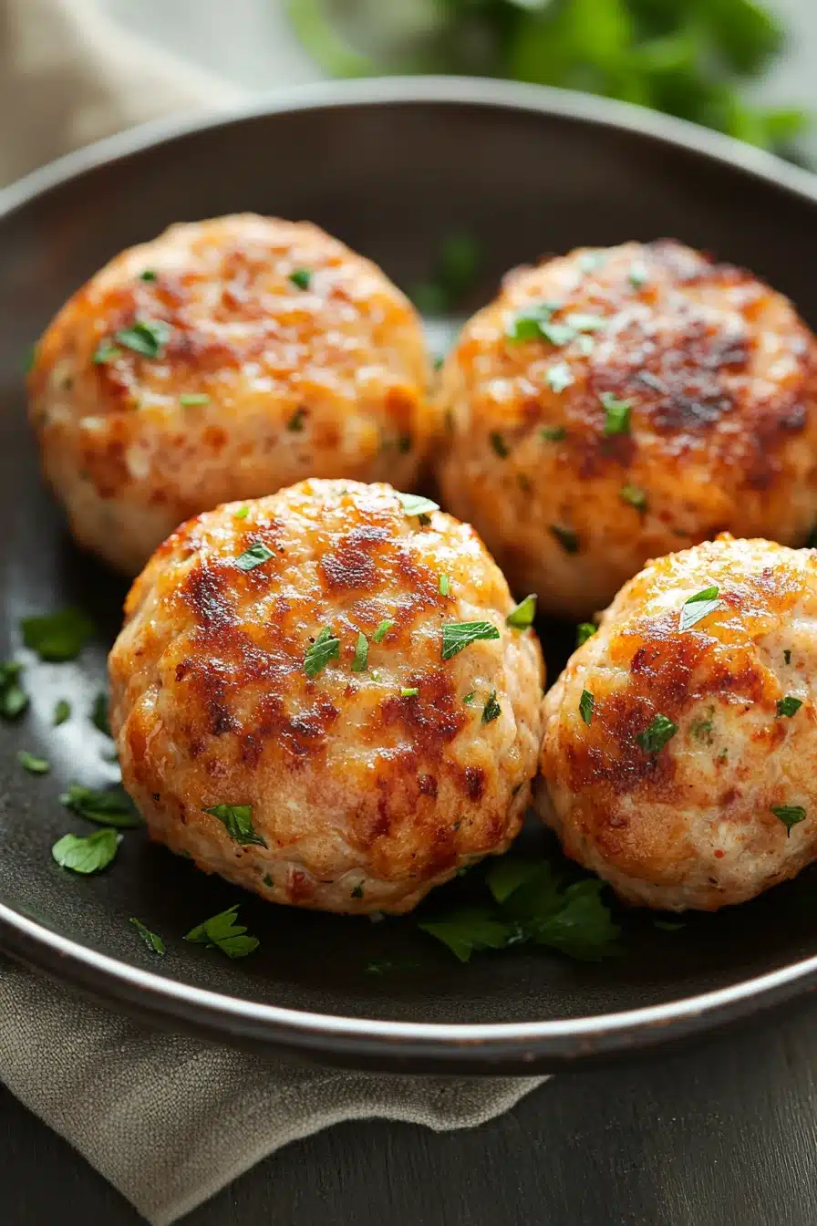 Close-up of low calorie chicken meatballs with a clean background