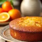 Close-up of a moist orange olive oil cake with a clean background