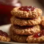 Close-up of oatmeal jam cookies on a clean background with bright lighting