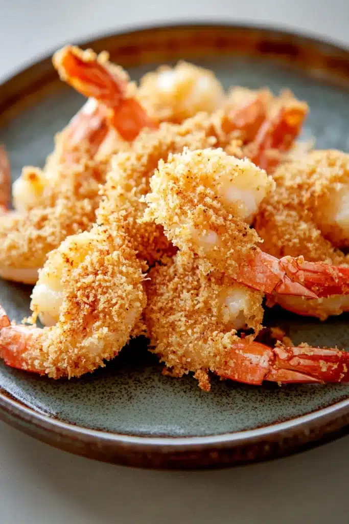 Close-up of air fryer shrimp with a golden crispy texture, perfect for quick cooking.