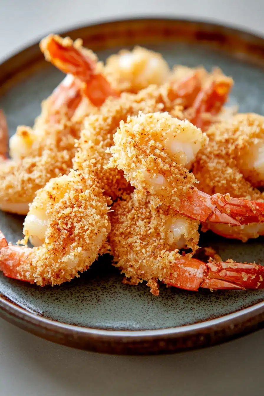 Close-up of air fryer shrimp with a golden crispy texture, perfect for quick cooking.