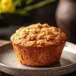 Close-up of freshly baked apple bran muffins on a white plate with a clean background