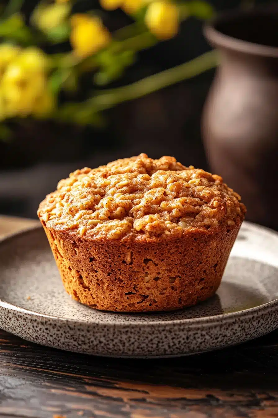 Close-up of freshly baked apple bran muffins on a white plate with a clean background