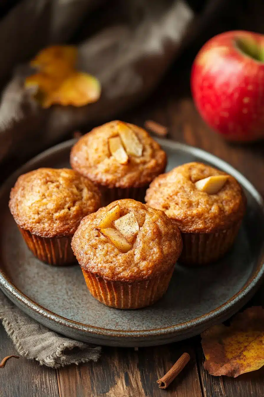 Close-up of apple muffin with fresh apples on a clean background