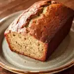 Close-up of freshly baked banana bread on a wooden board with a clean background