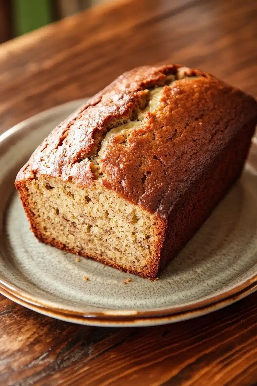Close-up of freshly baked banana bread on a wooden board with a clean background