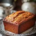 Close-up of banana bread without eggs on a wooden board with a clean background