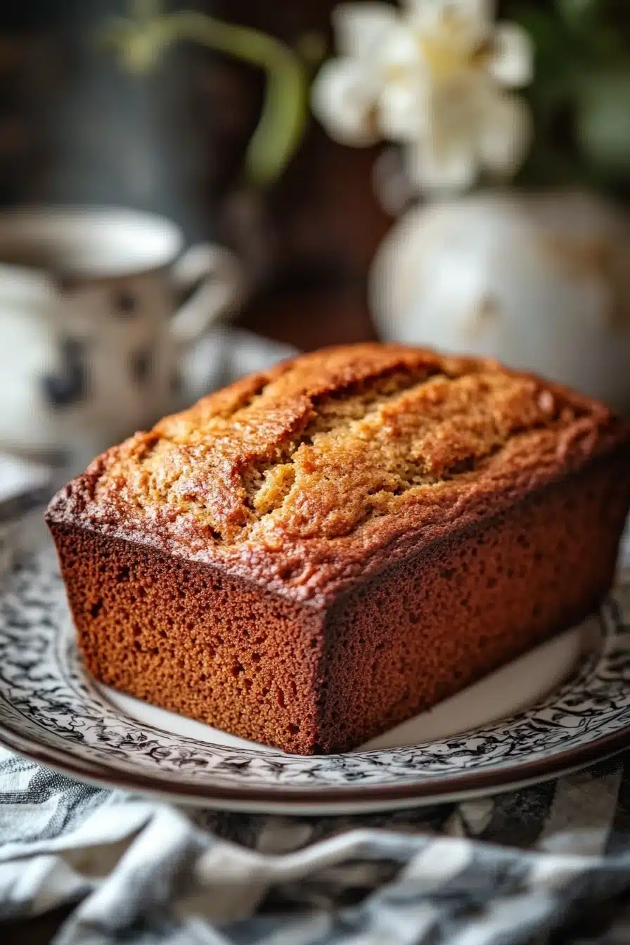 Close-up of banana bread without eggs on a wooden board with a clean background