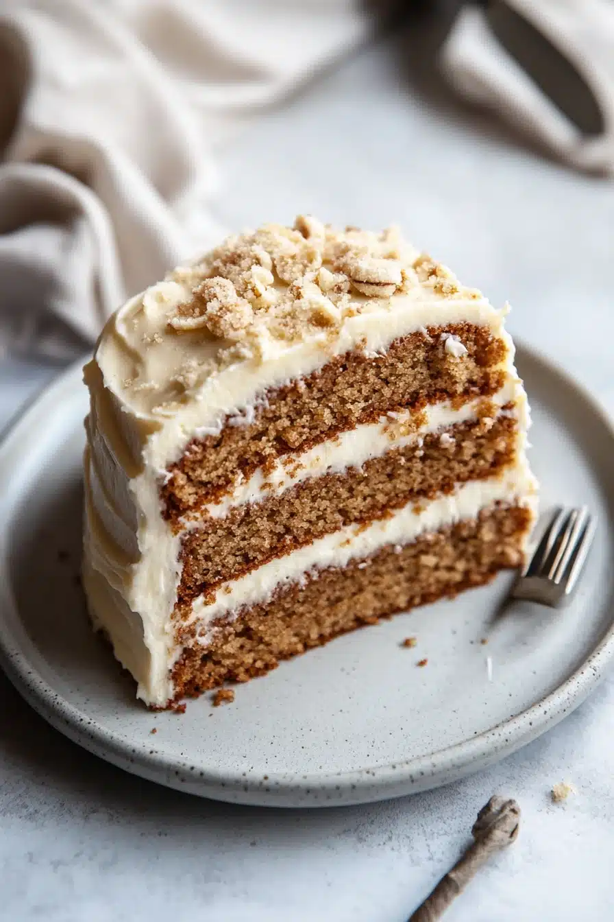 Close-up of a banana cake with a Korean aesthetic, showcasing its texture and appealing presentation.