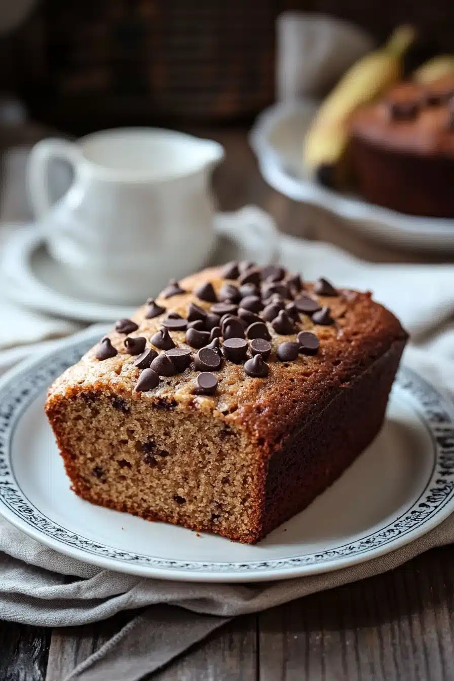 Close-up of a banana cake with chocolate, showcasing rich textures and a clean background.