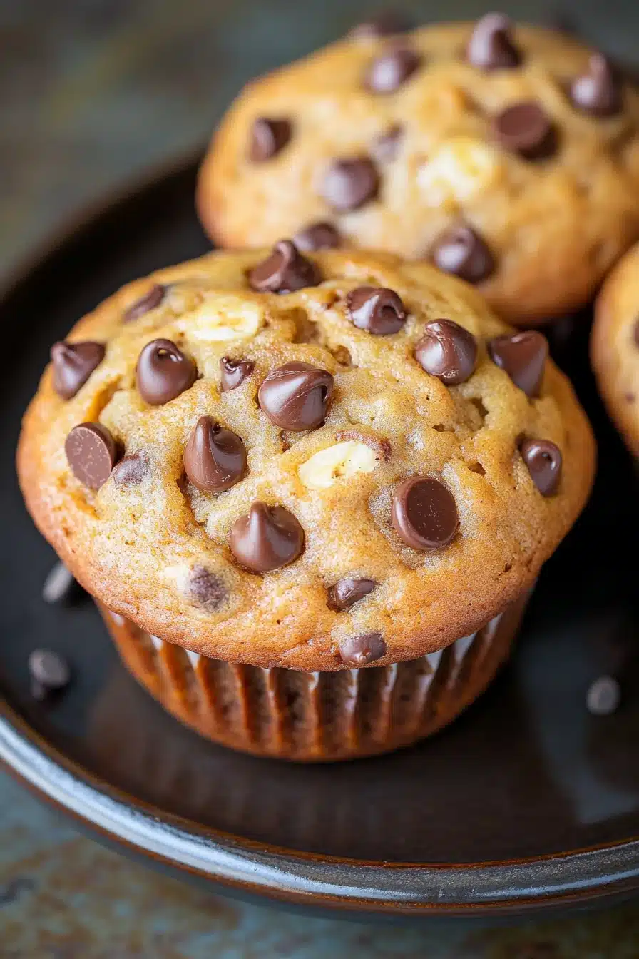 Close-up of banana muffins with chocolate chips on a clean background