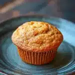 Close-up of freshly baked banana muffins on a wooden board, perfect for toddlers.