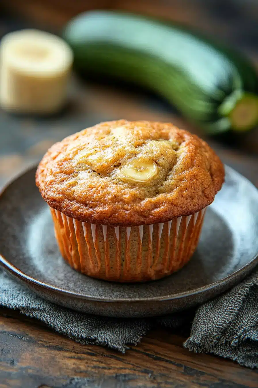 Close-up of a banana muffin with oil and zucchini on a clean background