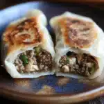 Close-up of beef and chicken dumplings with a clean background