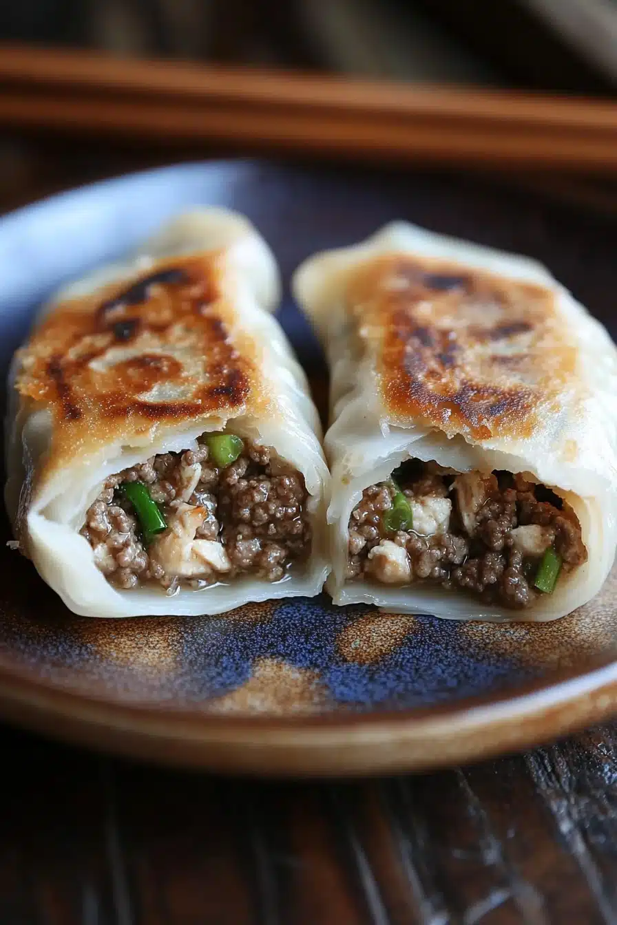 Close-up of beef and chicken dumplings with a clean background