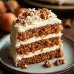 Close-up of a carrot cake with coconut topping, showcasing its texture and detail.