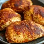 Close-up of chicken breast in a creamy sauce with herbs, perfect for crockpot cooking.