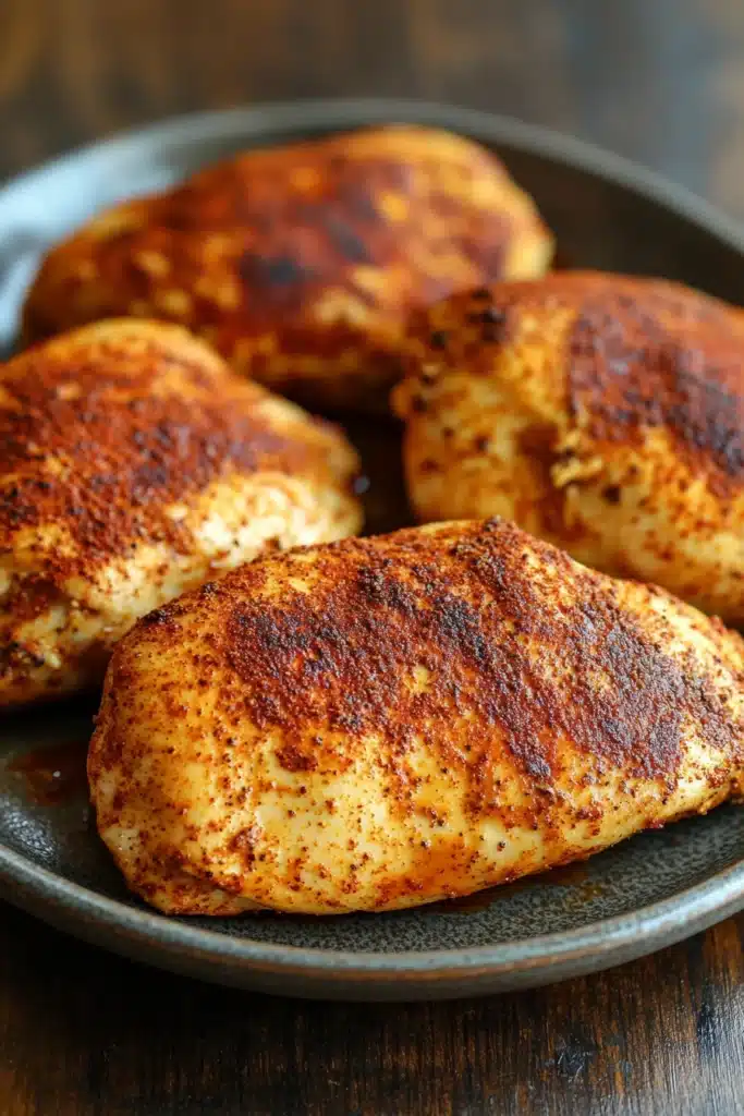 Close-up of chicken breast in a creamy sauce with herbs, perfect for crockpot cooking.