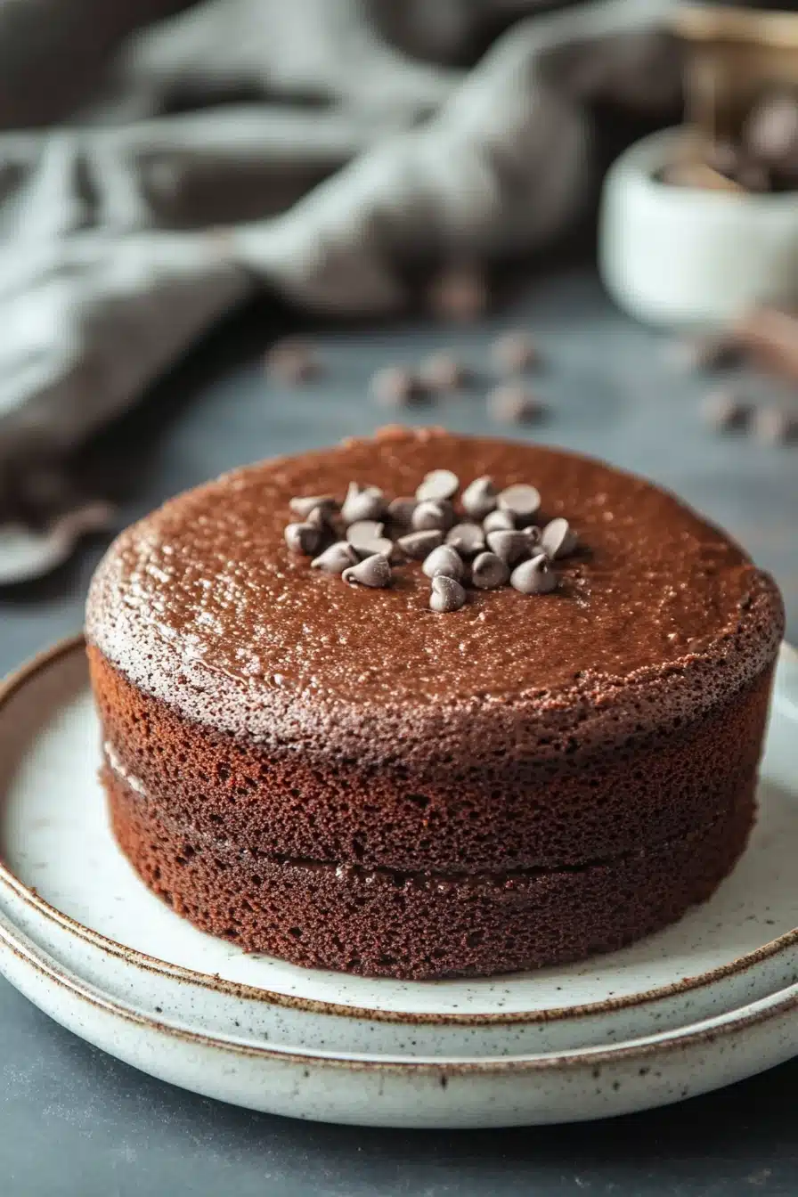 Close-up of a rich chocolate cake with smooth frosting, perfect for chocolate cake hacks.