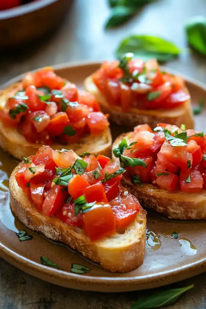 Close-up of appetizing bruschetta with fresh toppings on a clean background