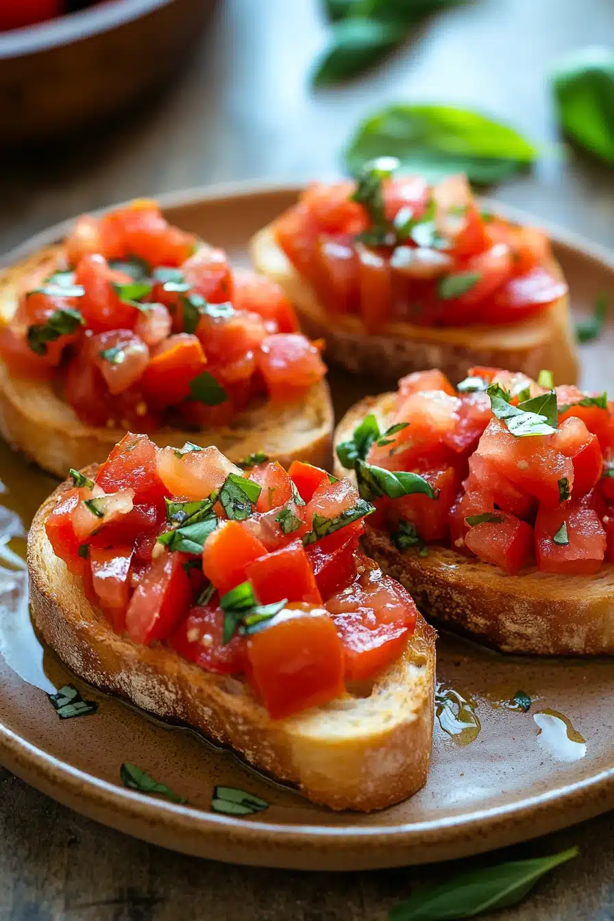 Close-up of appetizing bruschetta with fresh toppings on a clean background