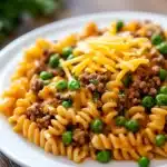 Close-up of a delicious ground beef dinner perfect for kids with bright, natural lighting.