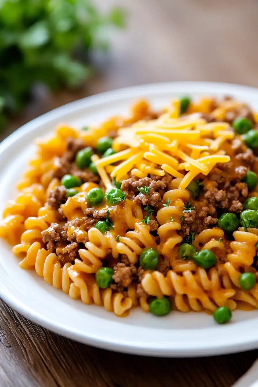Close-up of a delicious ground beef dinner perfect for kids with bright, natural lighting.