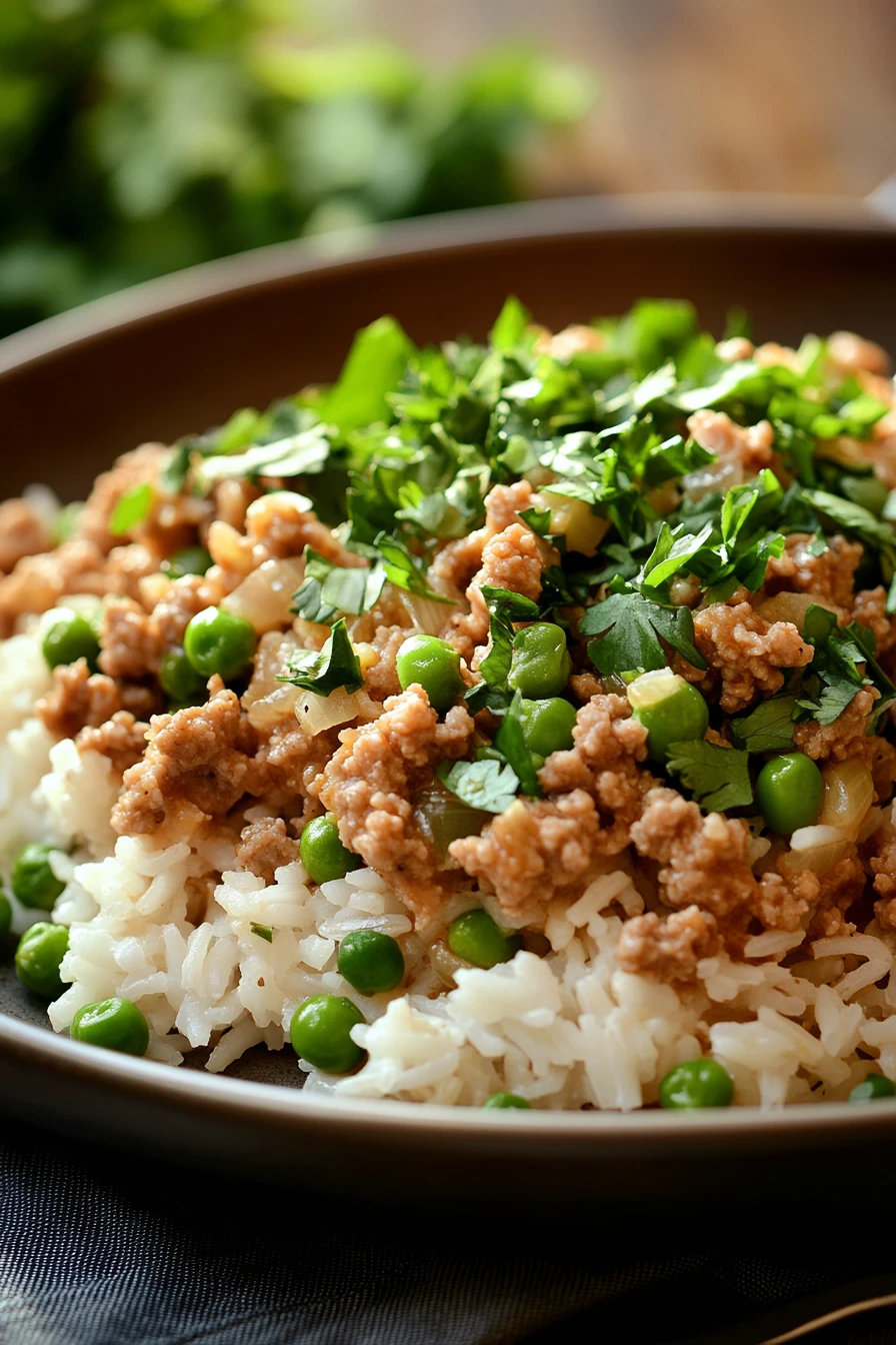 Close-up of a delicious ground turkey and rice dish with vibrant colors and appealing presentation.