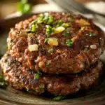 Close-up of high protein beef patties with a clean background, showcasing juicy textures.