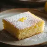 Close-up of lemon cake squares with a bright, clean background.