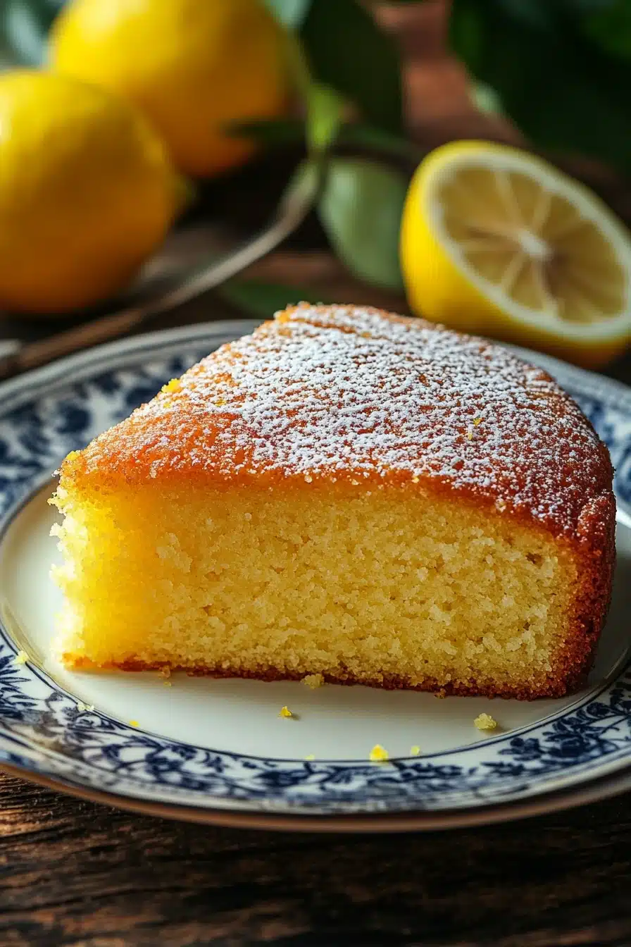 Close-up of a lemon cake with high altitude adjustment, showcasing a bright and appetizing texture.
