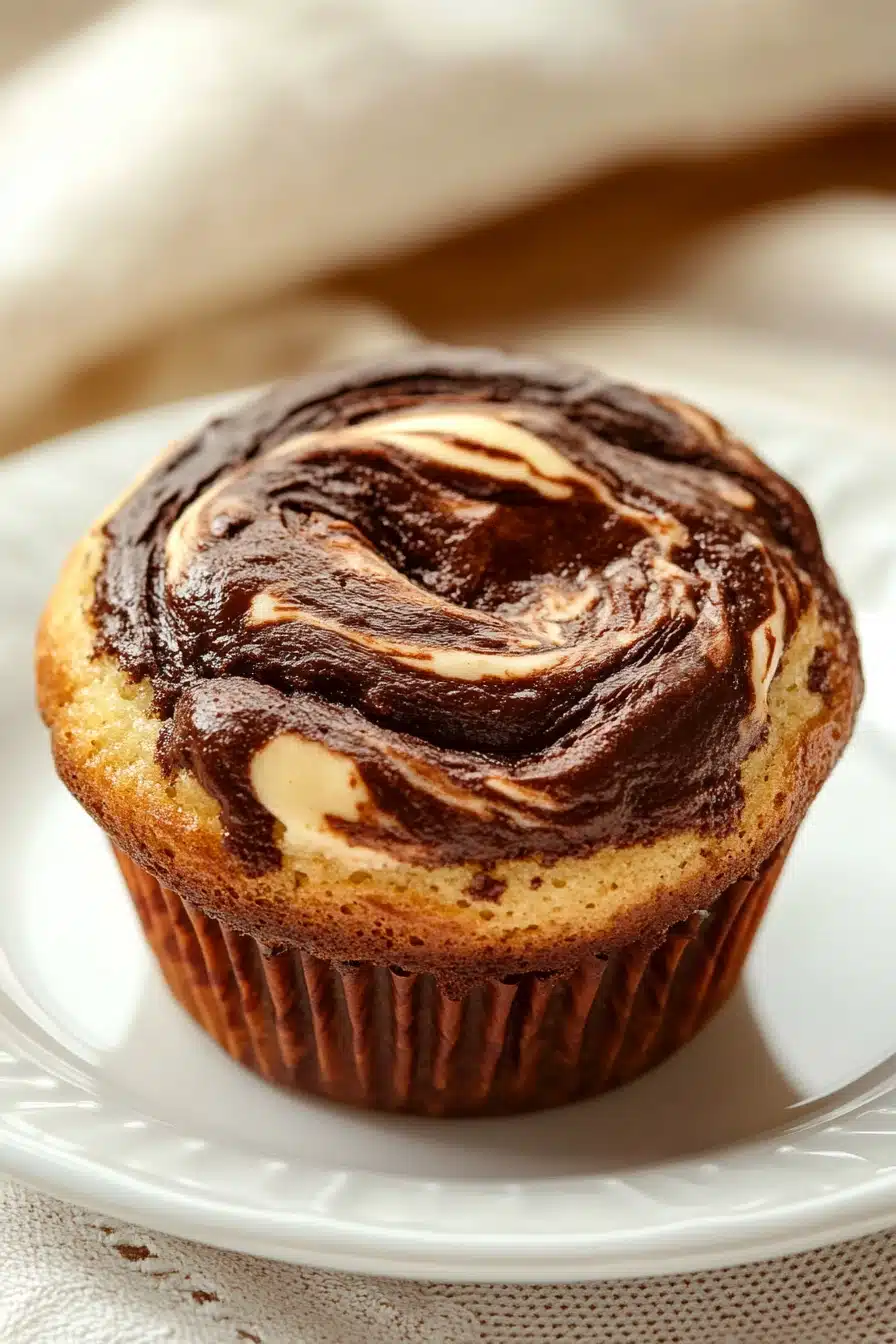 Close-up of muffin bicolore allo yogurt with a golden crust and soft texture