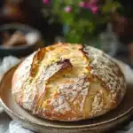 Close-up of no knead bread dough with visible texture and natural lighting