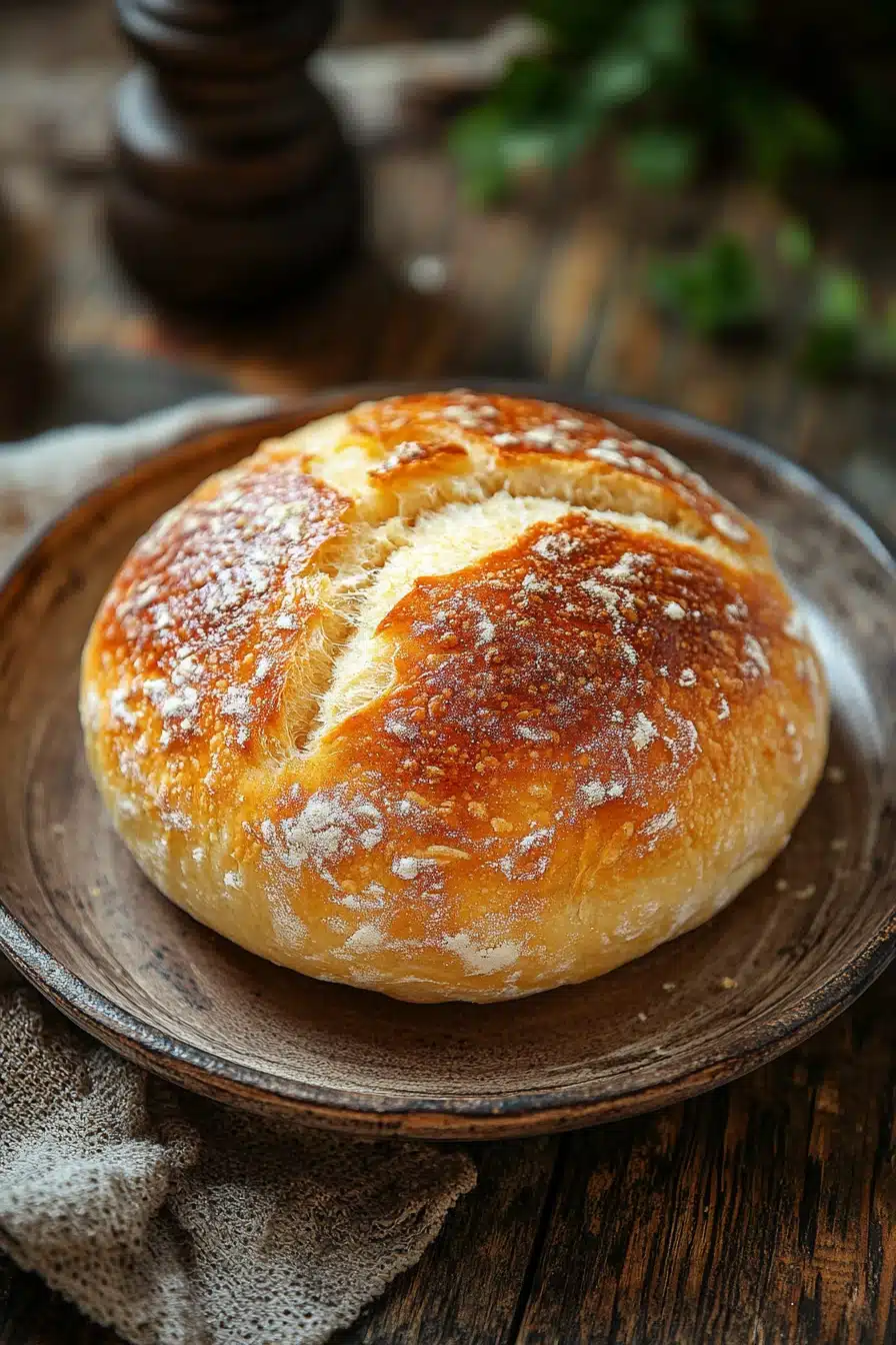 Close-up of no knead sweet bread with a golden crust on a clean background