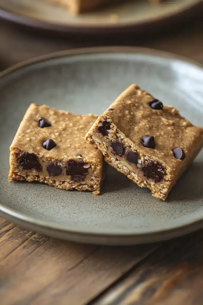 Close-up of nut free cookie dough protein bar with a clean background