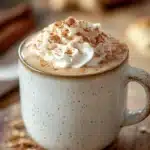 Close-up of a creamy oatmeal cookie latte with a sprinkle of cinnamon on top.