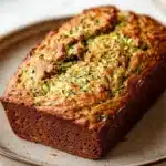 Close-up of paleo zucchini bread with a golden crust and moist texture.