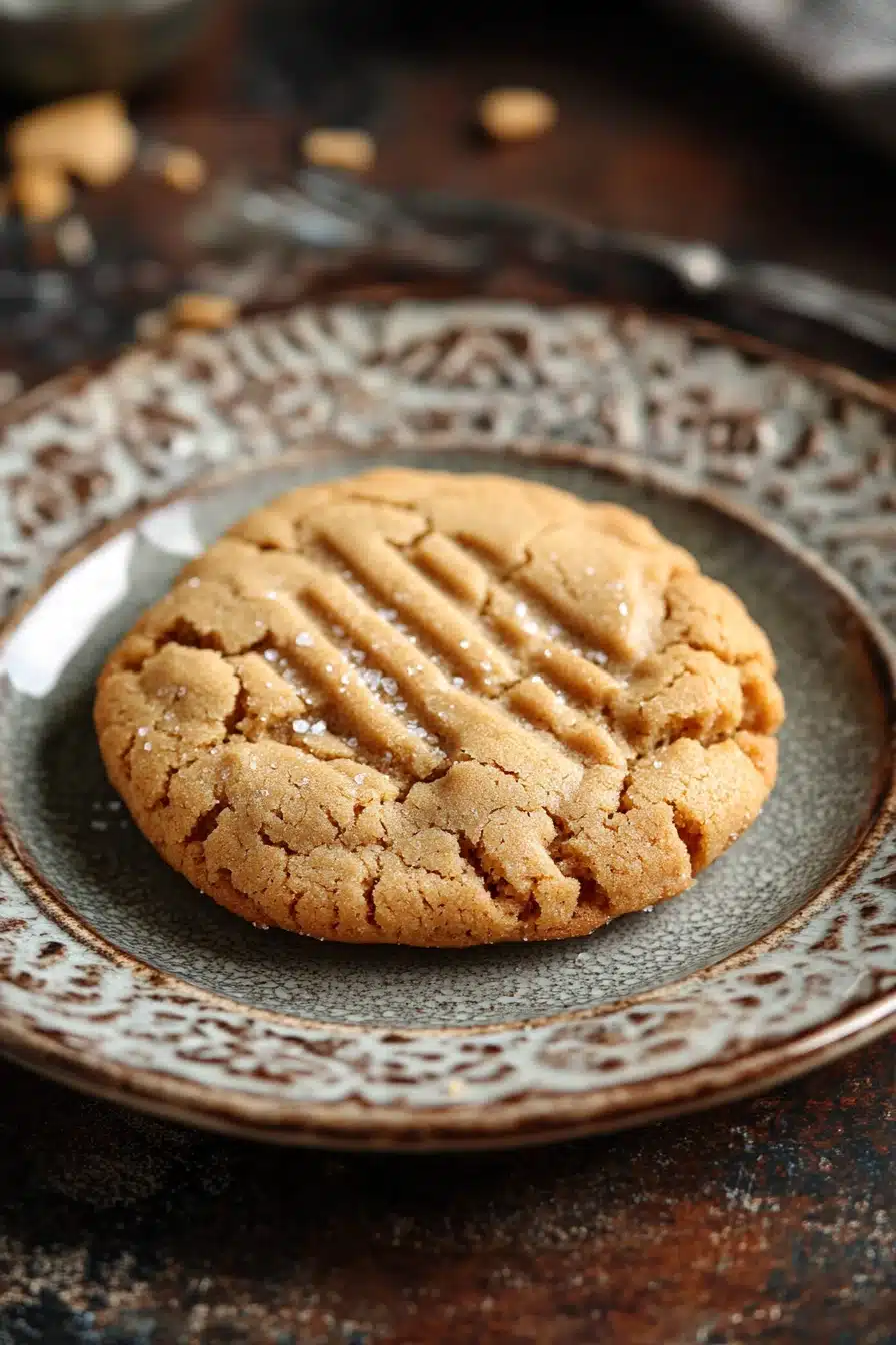 Close-up of a delicious peanut butter cookie dessert with a warm, inviting appearance.
