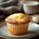 Close-up of freshly baked plain yogurt muffins on a white plate with a clean background