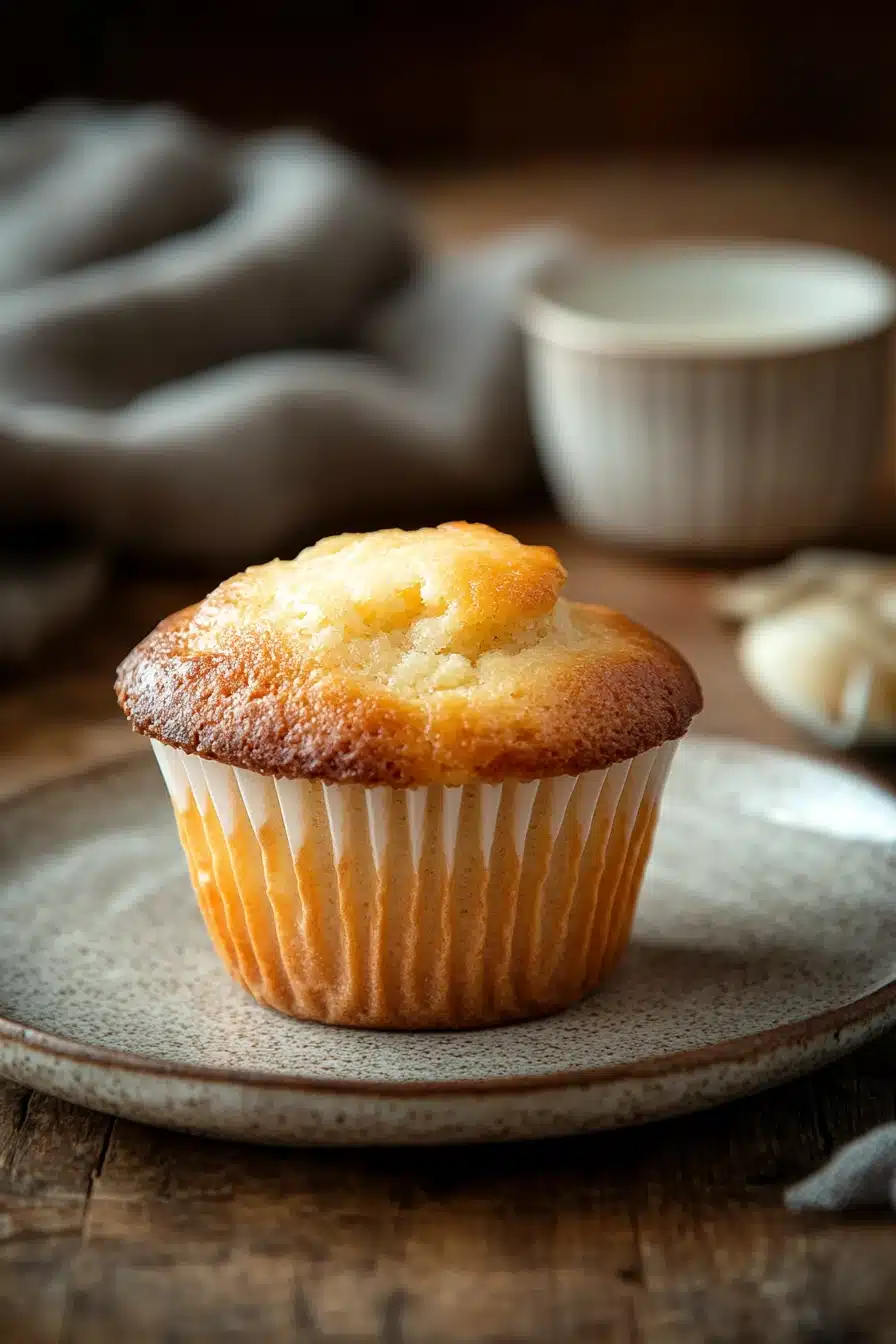 Close-up of freshly baked plain yogurt muffins on a white plate with a clean background