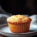 Close-up of a protein muffin with visible textures and natural lighting